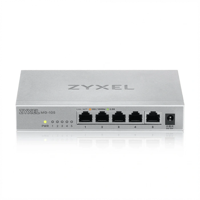 ZyXEL MG-105, 5 Port, Multi-GigaBit, 2.5Gbps, Metal Kasa, Yönetilemez, Masaüstü Switch