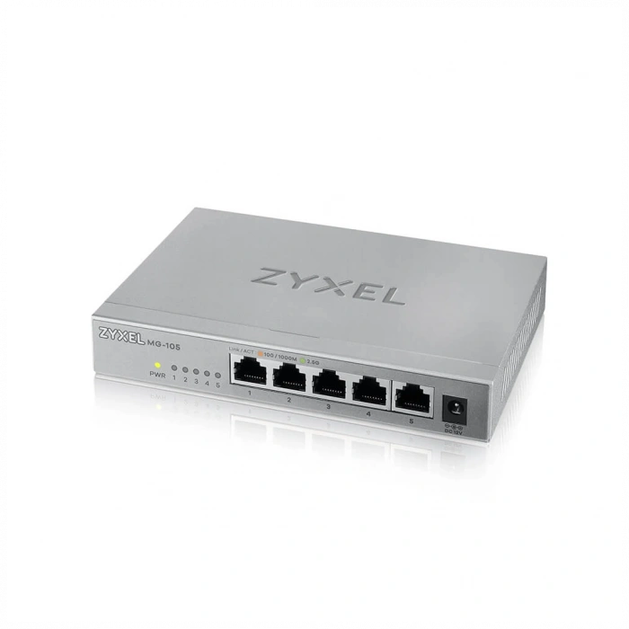 ZyXEL MG-105, 5 Port, Multi-GigaBit, 2.5Gbps, Metal Kasa, Yönetilemez, Masaüstü Switch