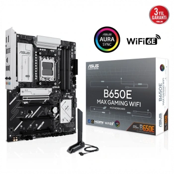 ASUS B650E MAX GAMING WIFI, 4xDDR5, 3xM.2, DP, HDMI, Type-C, Wi-Fi 6E, Bluetooth v5.3, AM5 Soket Gaming Anakart
