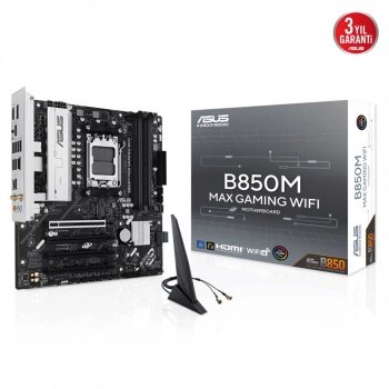 ASUS B850M MAX GAMING WIFI, 4xDDR5, 3x M2, HDMI, DP, Type-C, Wi-Fi 6, Bluetooth v5.4, AM5 Soket GAMING Anakart