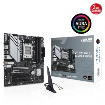 ASUS PRIME B650M-A WIFI II, 4xDDR5, 2x M.2, D-SUB, HDMI, DP, Wi-Fi 6, Bluetooth v5.2, AM5 Soket GAMING Anakart