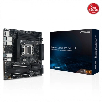 ASUS PRO WS B850M-ACE SE, 4xDDR5, 2xM.2, HDMI, DP, Type-C, D-SUB, PCIe 5.0, AM5 Soket Micro-ATX Anakart