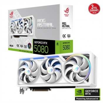 ASUS ROG-ASTRAL-RTX5080-O16G-WHITE, 16Gb, 256Bit, GDDR7, 2xHDMI, 3xDP GAMING Ekran Kartı