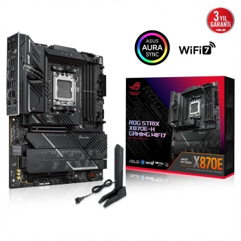 ASUS ROG STRIX X870E-H GAMING WIFI7, 4xDDR5, 4xM.2, DP, HDMI, Type-C, PCIe 5.0, Wi-Fi 7, Bluetooth v5.4, AM5 Soket GAMING Anakart