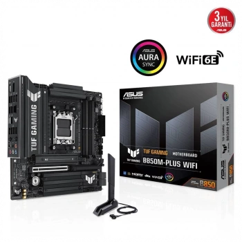 ASUS TUF GAMING B850M-PLUS WIFI, 4xDDR5, 3x M.2, HDMI, DP, Type-C, Wi-Fi 6E, Bluetooth v5.3, AM5 Soket GAMING Anakart