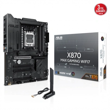 ASUS X870 MAX GAMING WIFI7, 4xDDR5, 3x M2, HDMI, DP, Type-C, Wi-Fi 7, Bluetooth v5.3, AM5 Soket GAMING Anakart