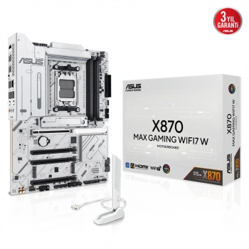 ASUS X870 MAX GAMING WIFI7 W, 4xDDR5, 3xM2, HDMI, DP, Type-C, Wi-Fi 7, Bluetooth v5.3, AM5 Soket GAMING Anakart