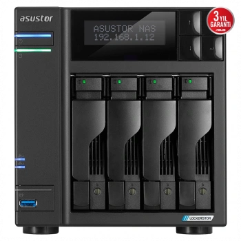 ASUSTOR AS6704T, 4Gb DDR4 Ram, 4 Yuvalı (4x22TB Destek), 4xM.2, PCI-e, 2x2.5GbE Network, 2xUSB 3.2, Tower NAS (Yedekleme) Cihazı