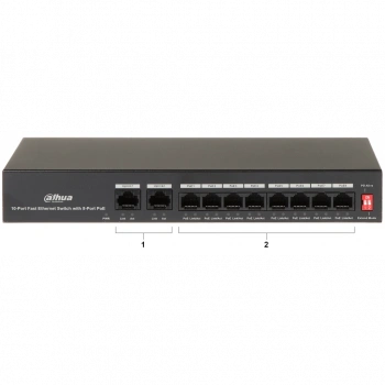 DAHUA PFS3010-8ET-65, 8 Port, MegaBit, PoE 65W, 2 Port Uplink, Yönetilemez, Masaüstü Switch