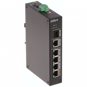 DAHUA PFS3106-4ET-60-V2, 4 Port, Megabit, PoE 60W, 1 Port Gigabit Uplink, 1 Port Gigabit SFP, Yönetilemez, Masaüstü Switch