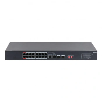 DAHUA S3218-16ET-135, 16 Port, Megabit, PoE 135W, 2 Port GigaBit Uplink, 2 Port GigaBit SFP, Longe Range 250Mt, Yönetilemez, Rack Mount Switch