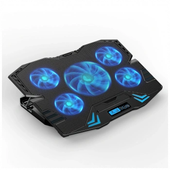 DEXIM DNA003, 5ad Fan, 10"-17" Notebook Soğutucu, 5 Kademeli Stand, 5 Farklı Program, Ayarlanabilir Hız, Mavi Ledli (Siyah)
