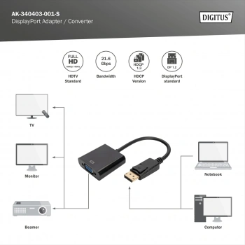 DIGITUS DP-VGA Görüntü Adaptörü 0,15m (AK-340403-001-S)