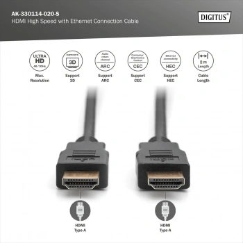 DIGITUS HDMI Görüntü Kablosu 2m (AK-330114-020-S)