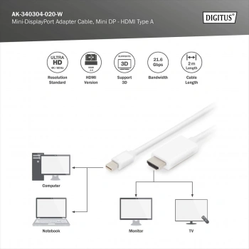 DIGITUS mDP-HDMI Görüntü Adaptörü (AK.340304.020.W)