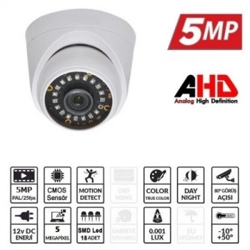 EZCOOL 5MP EZ-5025HD 3.6MM 30metre AHD DOME KAMERA