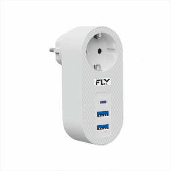 FLY 3400-01, 1 Soket, 2 USB, 1 Type-C, Akım Korumalı Priz, 2.1A, (Beyaz)
