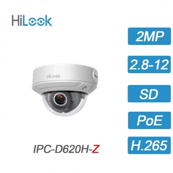 HILOOK IPC-D620H-Z, 2Mpix, 2,8-12mm Motorize Lens, H265+, 30Mt Gece Görüşü, PoE, IP67, IK10, Dome, IP Kamera