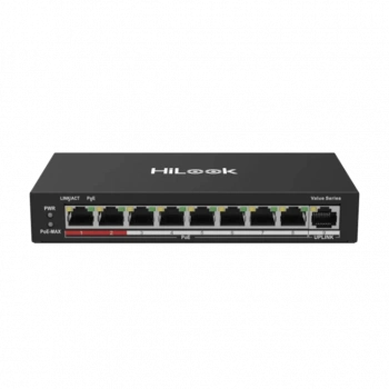 HILOOK NS-0109P-60(B), 8 Port, Megabit, PoE 60W, 1 Port Megabit Uplink, Long Range 250Metre, Yönetilemez, Masaüstü Switch
