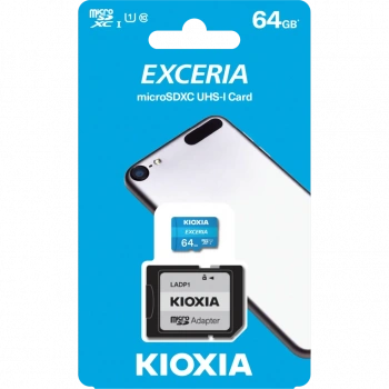 KIOXIA 64GB Exceria, LMEX1L064GG2, UHS-1, CL10, 100Mb/s, MicroSD Kart Bellek (SD Adaptörlü)