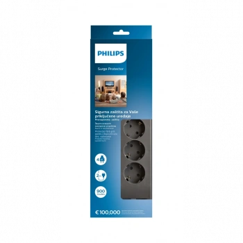 PHILIPS SPN3140A/62, 4 Soket, Akım Korumalı Priz, 900 Joules, 2Mt Kablo, (Gri)