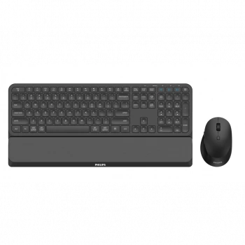 PHILIPS SPT6607B, Siyah, Türkçe Q, 2.4Ghz ve Bluetooth Kablosuz, Bilek Destekli, Multimedya Klavye Mouse Set