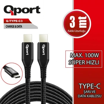 QPORT Q-TYPE-C3 3metre TYPE-C Görüntü Kablosu