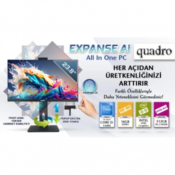 QUADRO EXPANSE AI B424 14165, i5-14400, 23,8" FHD Ekran, 16Gb Ram, 512Gb SSD, Pivot, Paylaşımlı VGA, Free Dos All In One PC