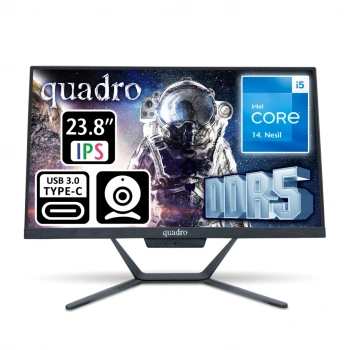 QUADRO STARK H424D5 145850, i5-14400, 23,8" FHD Ekran, 8Gb DDR5 Ram, 512Gb SSD, Paylaşımlı VGA, Free Dos All In One PC