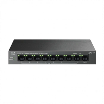 TP-LINK LS109P, Green Tech, 8 Port MegaBit, POE 63W, 1 Port Uplink, Long Range 250Mt, Yönetilemez, Metal Kasalı Switch
