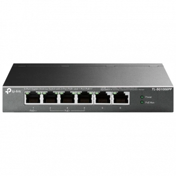 TP-LINK TL-SG1006PP, 6 Port, GigaBit, 4 Port PoE 64W, Yönetilemez, Metal Kasa, Masaüstü Switch