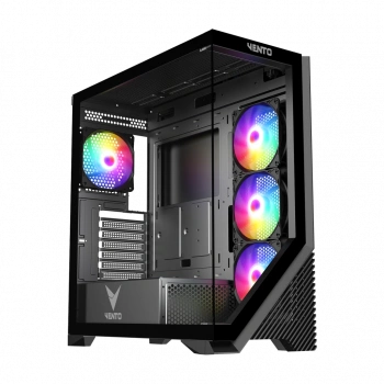 VENTO VG4202FL Mid Tower, 750W 80+ Siyah, Temperli Cam, RGB, ATX GAMING KASA