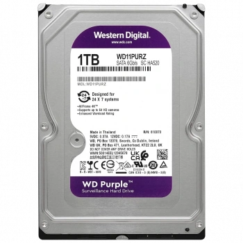WD PURPLE, WD11PURZ, 3.5" 1TB, 64Mb, 5400 Rpm, 7/24 Güvenlik, HDD (Türkiye Distribütörü Garantili)