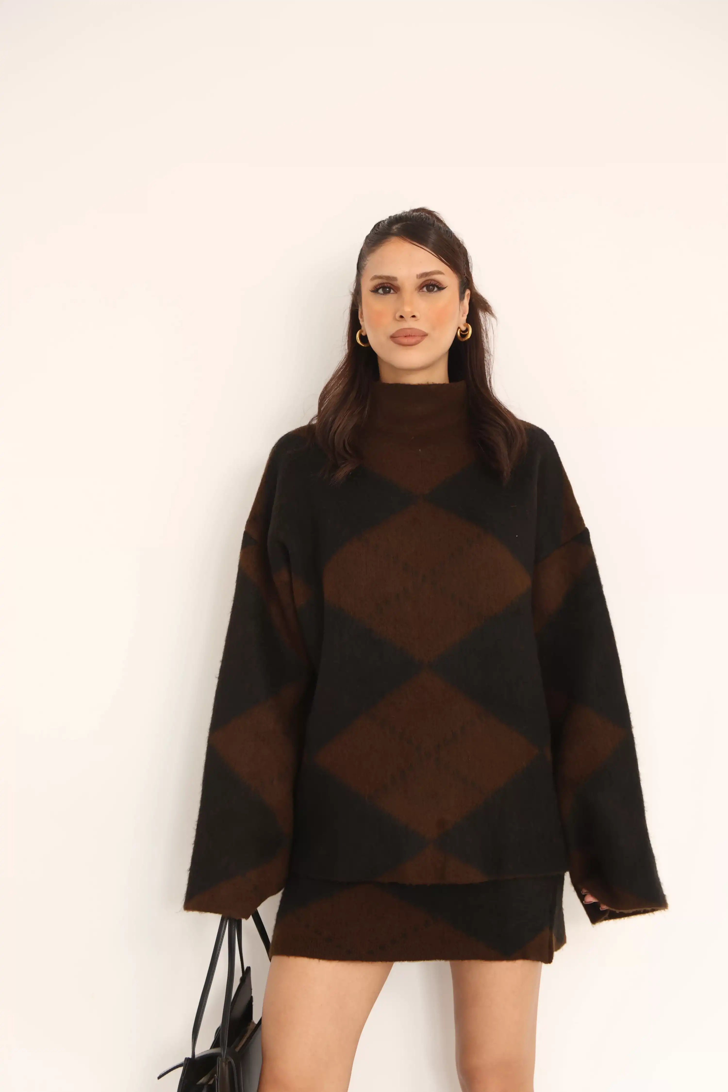 BAKLAVA DESENLİ YUMOŞ ETEKLİ TAKIM-KAHVE