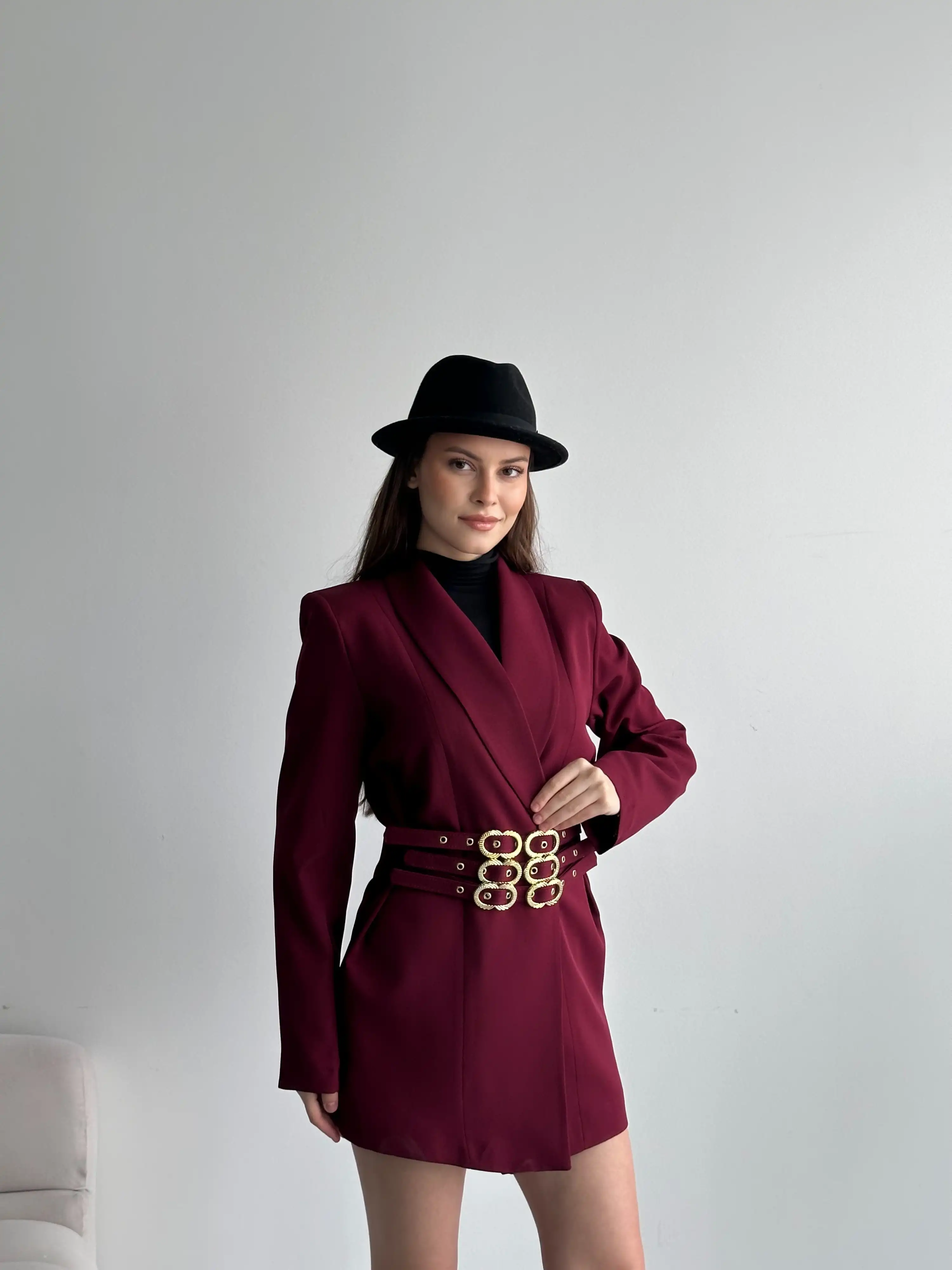 3 KEMER TASARIMLI BLAZER CEKET-BORDO