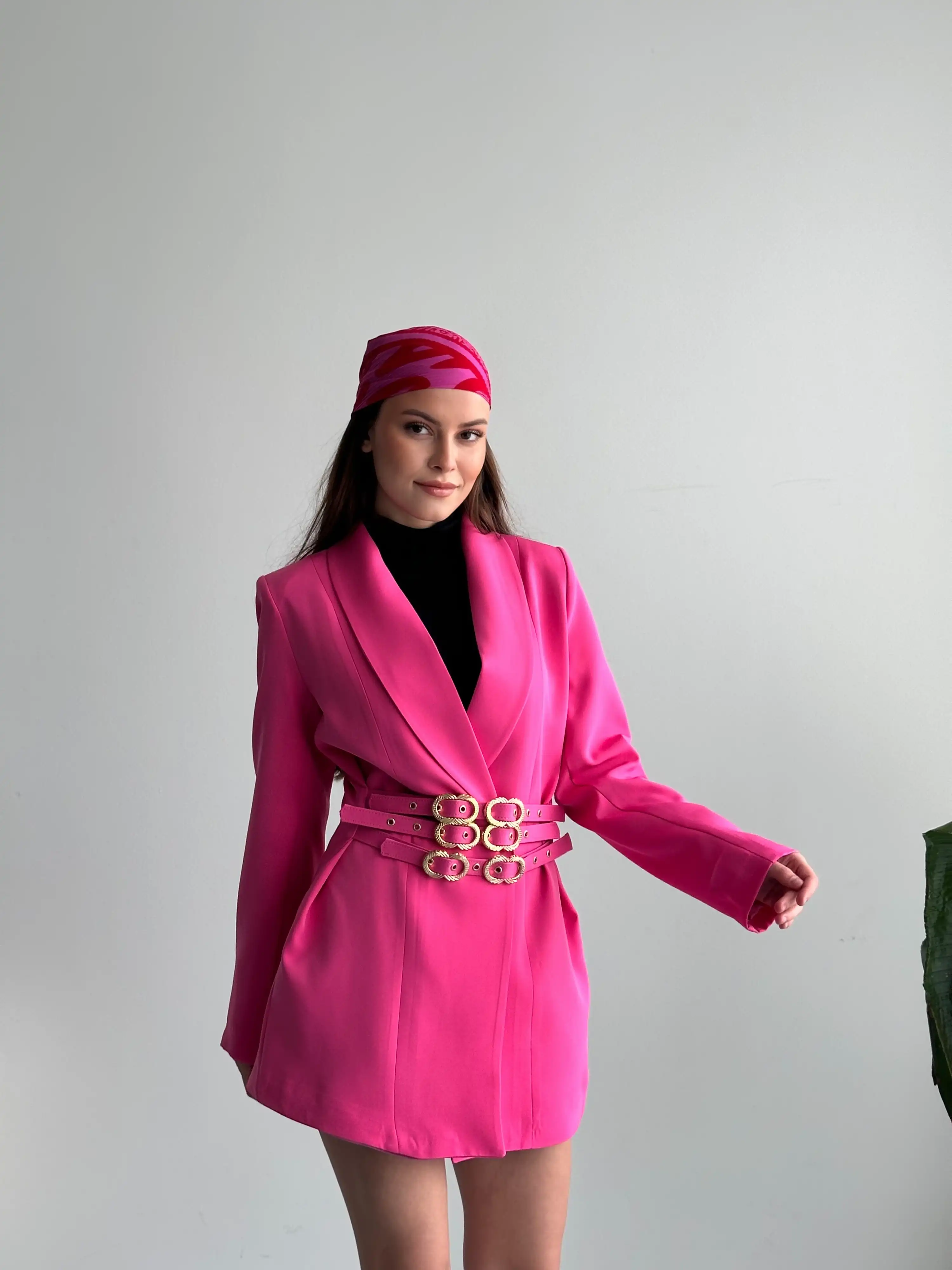 3 KEMER TASARIMLI BLAZER CEKET-PEMBE