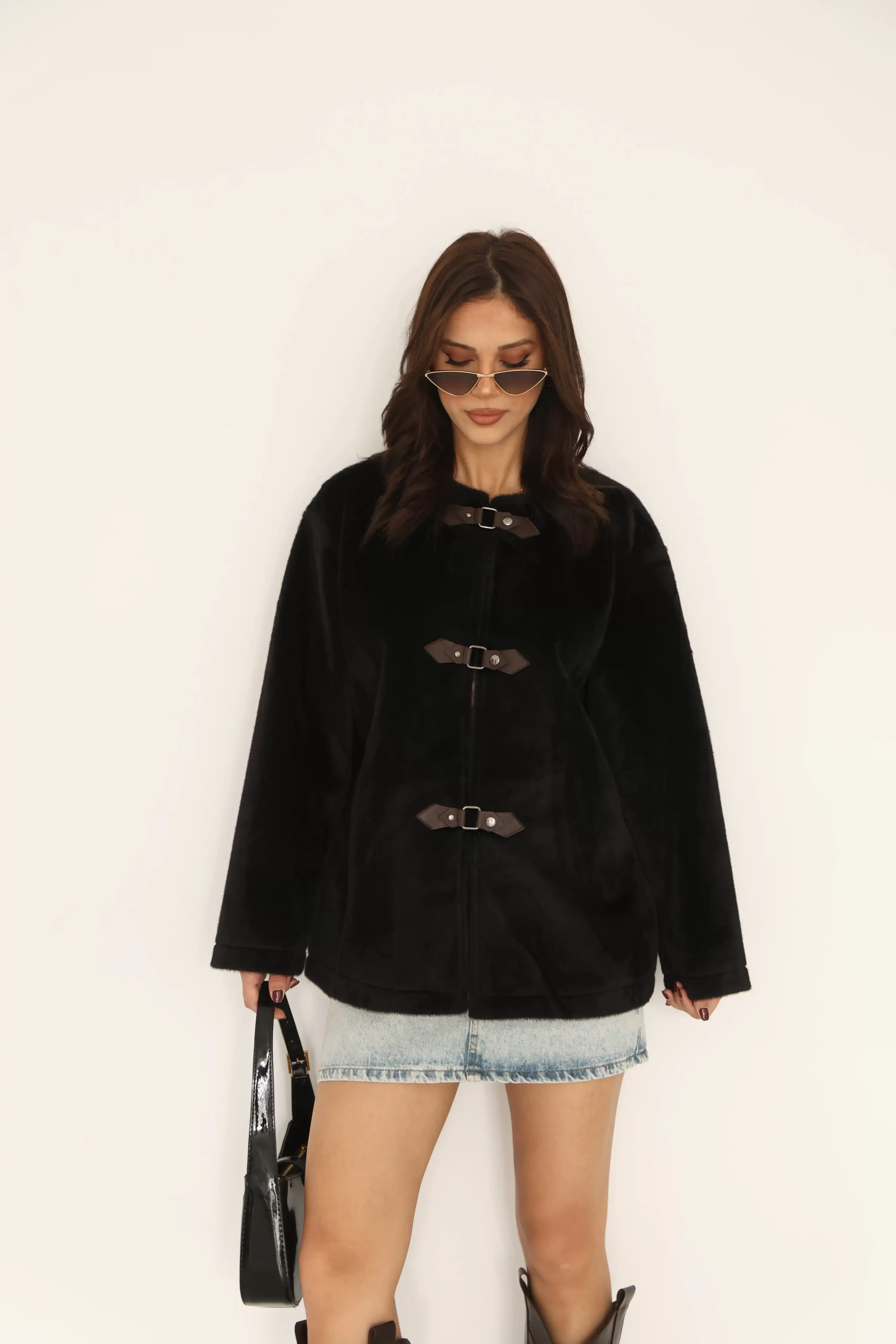 ÇITÇITLI KÜRK CEKET-SİYAH