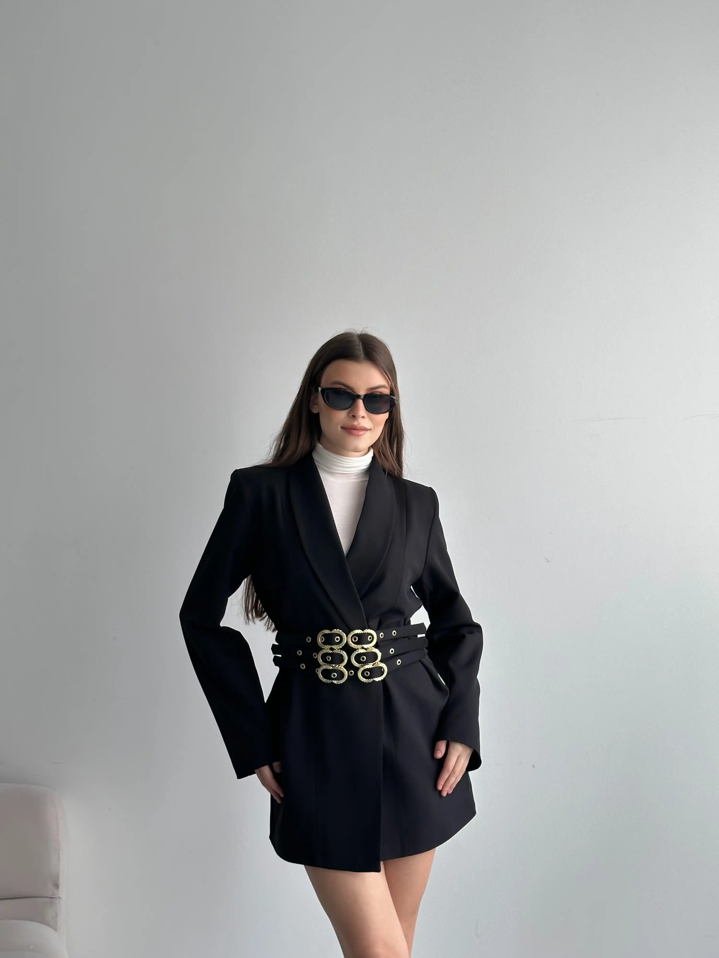 3 KEMER TASARIMLI BLAZER CEKET-SİYAH