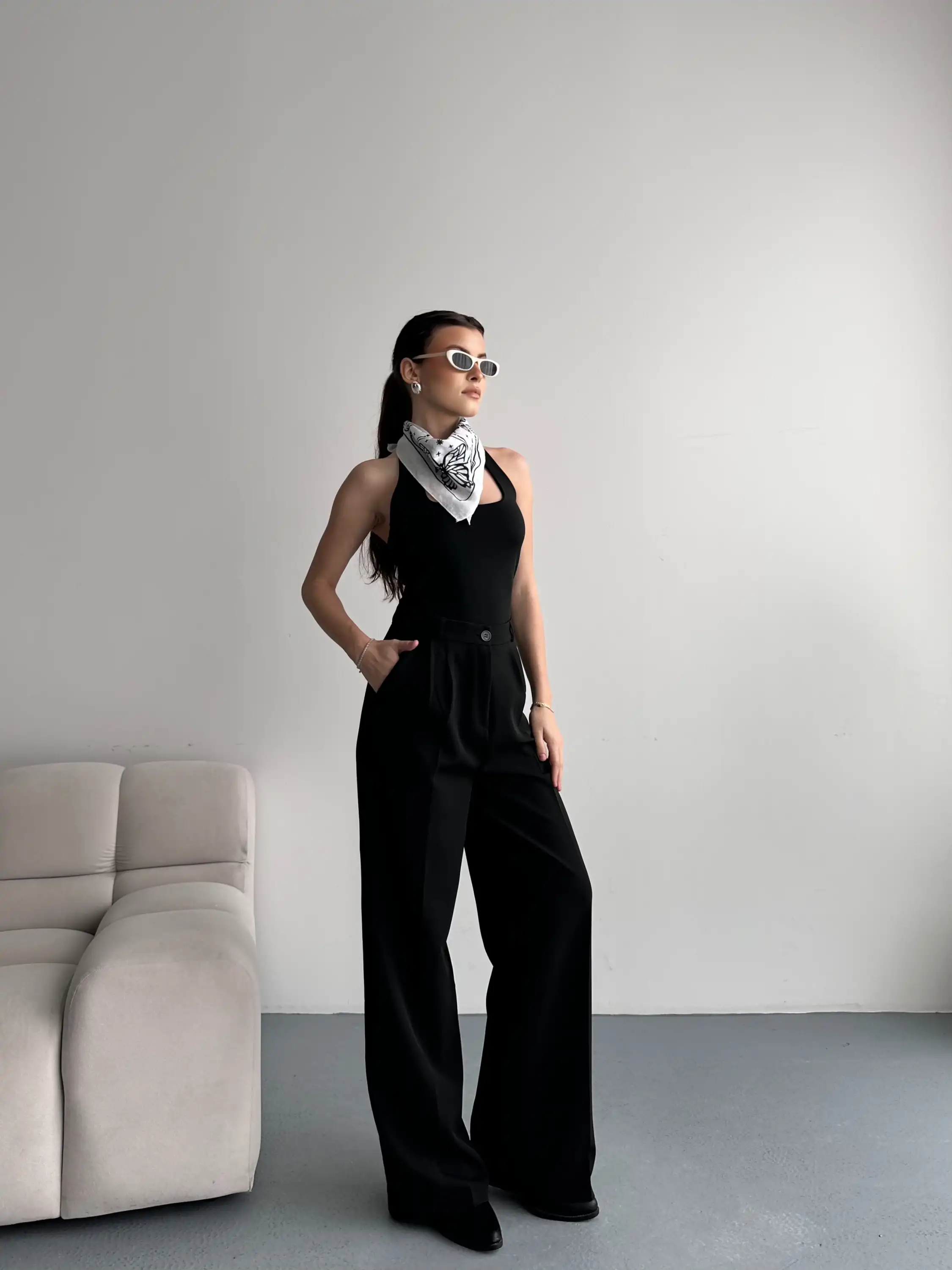 TEK DÜĞMELİ PALAZZO PANTOLON-SİYAH