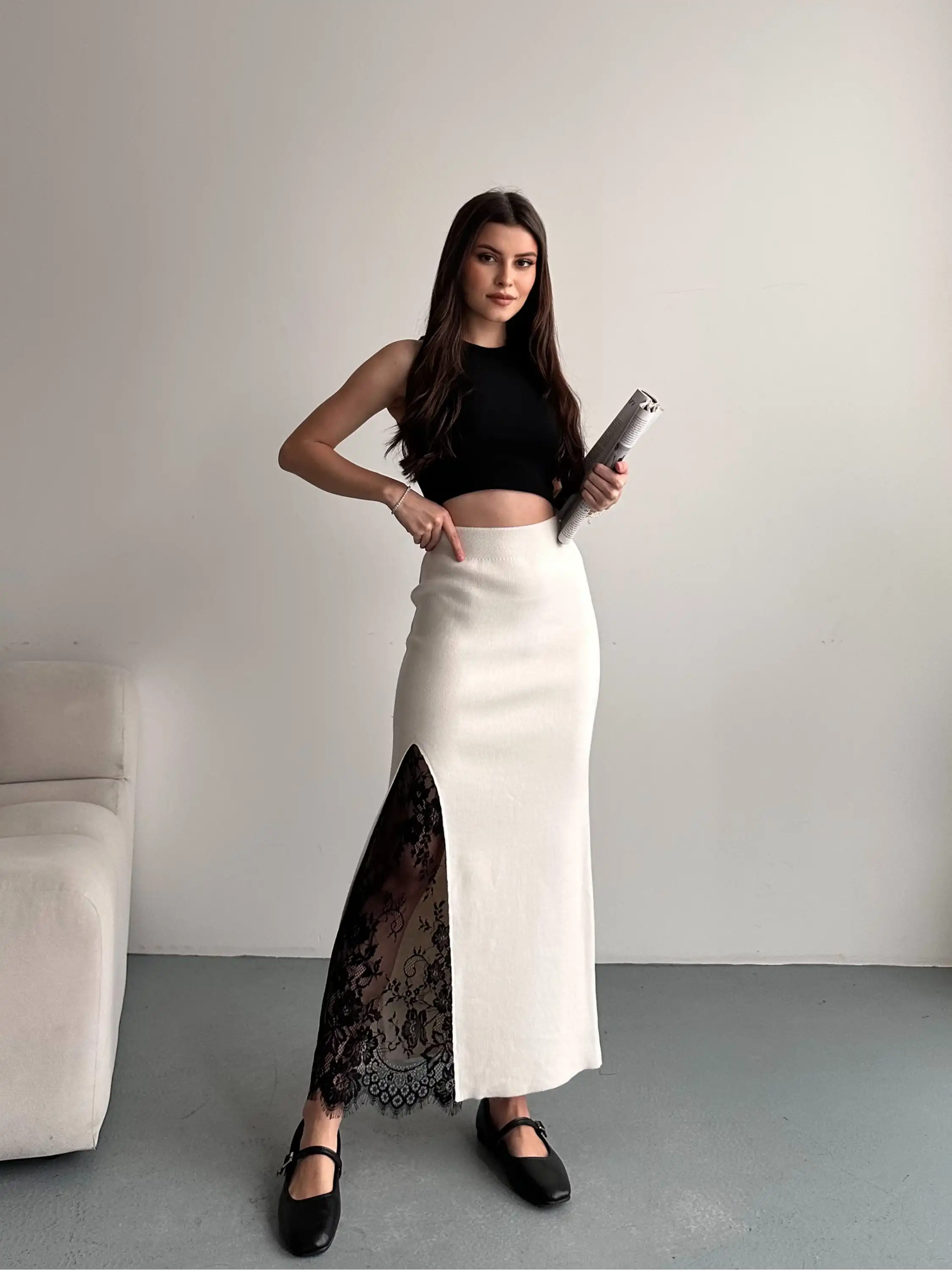 DANTEL YIRTMAÇLI ETEK-BEYAZ