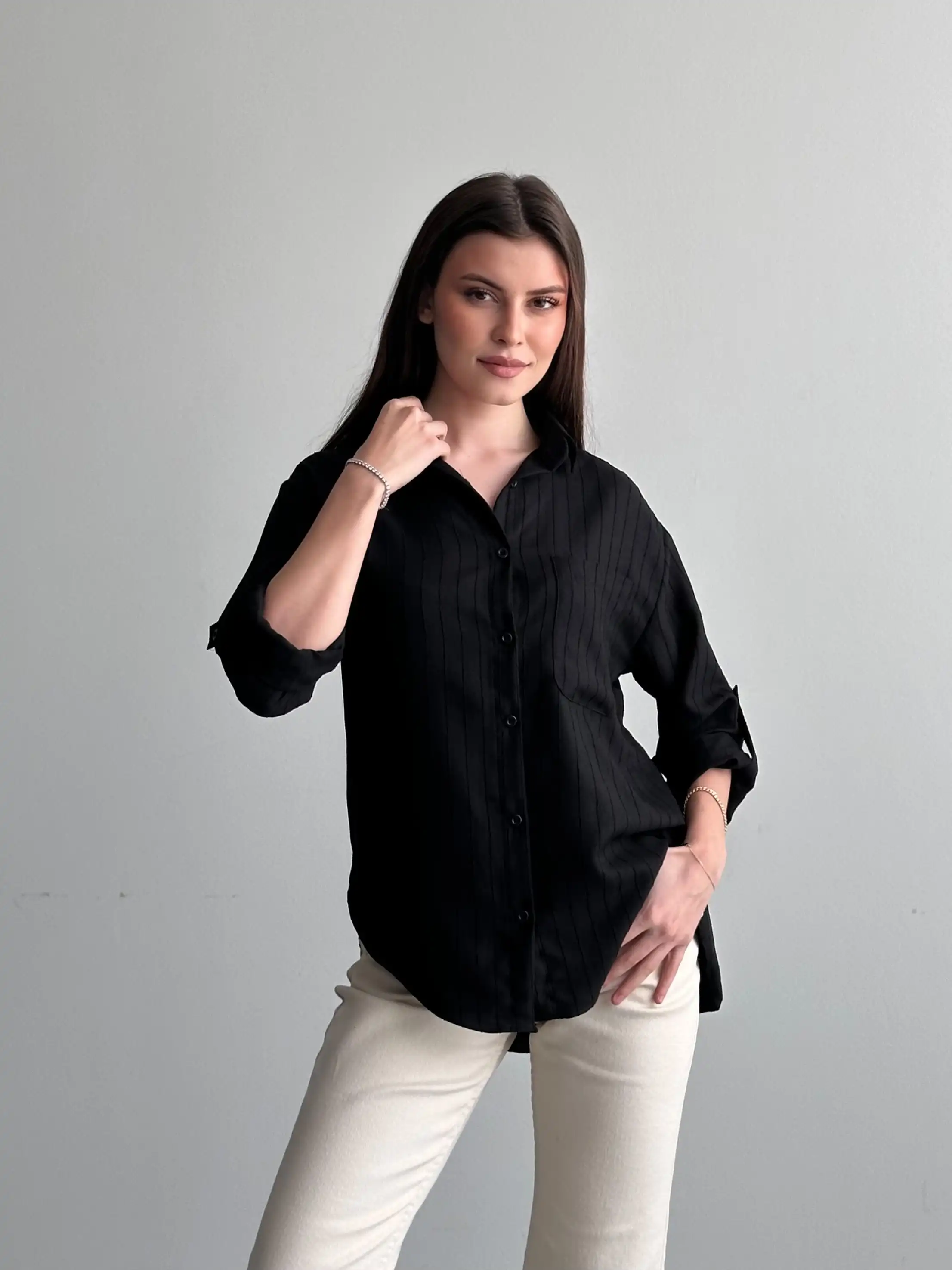 ÇİZGİLİ GÖMLEK-SİYAH