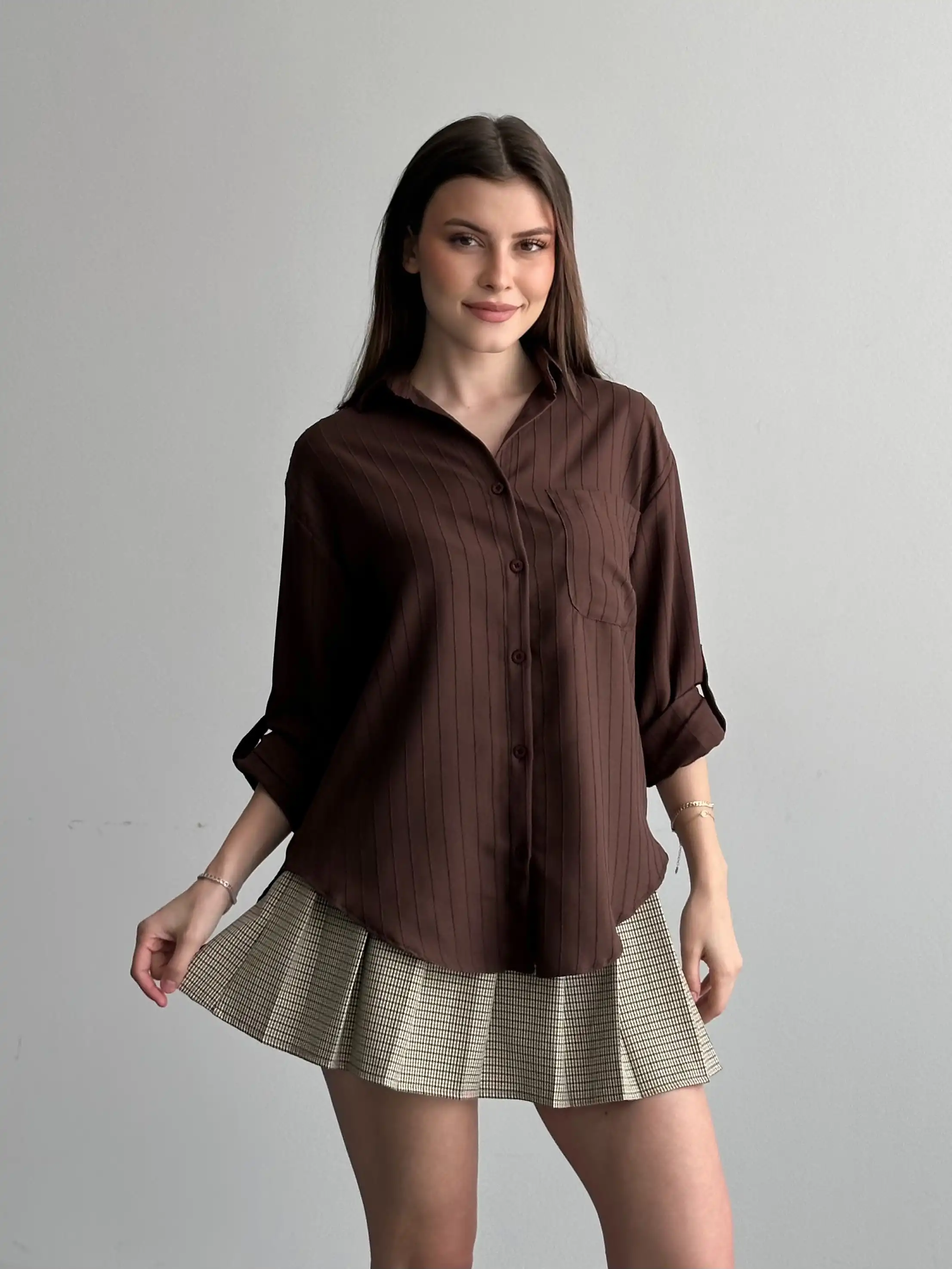 ÇİZGİLİ GÖMLEK-KAHVE