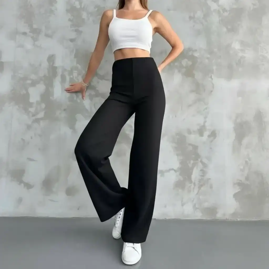 YÜKSEK BEL MODAL PANTOLON-SİYAH