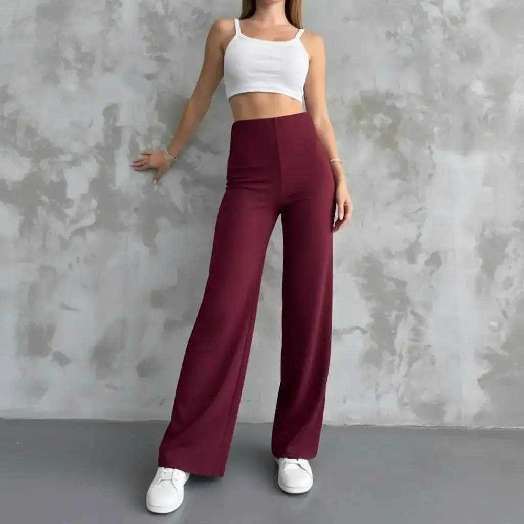 YÜKSEK BEL MODAL PANTOLON-BORDO