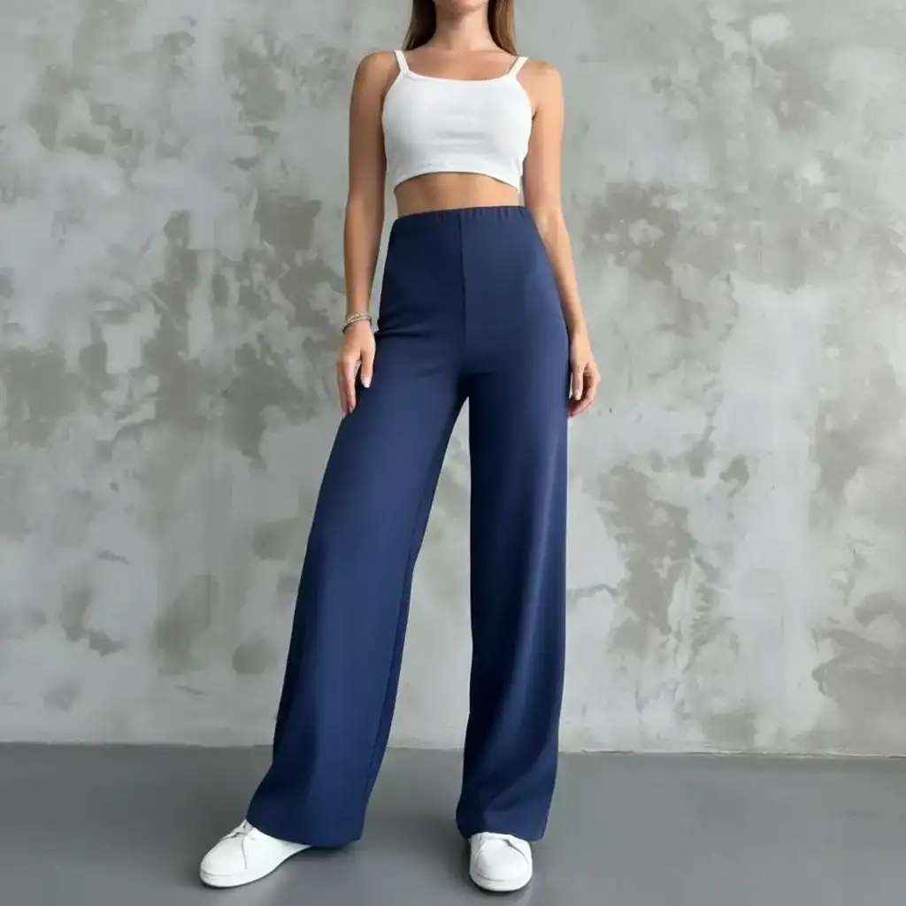 YÜKSEK BEL MODAL PANTOLON-LACİVERT