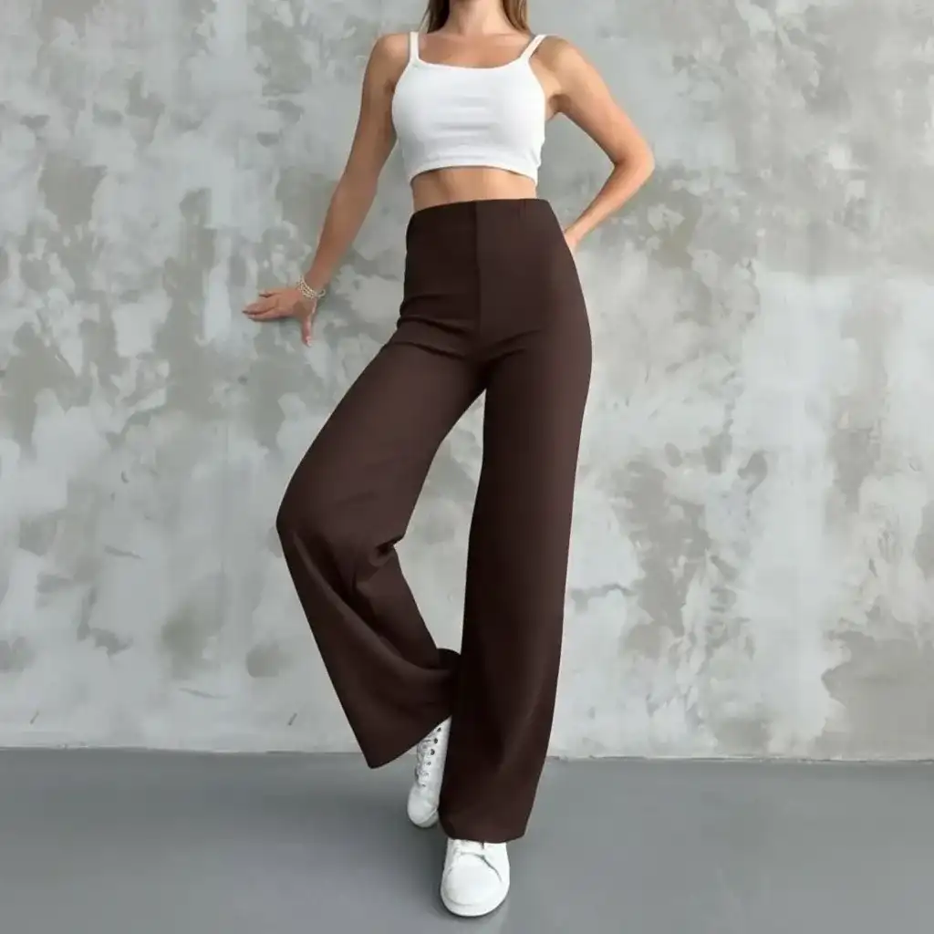 YÜKSEK BEL MODAL PANTOLON-KAHVE