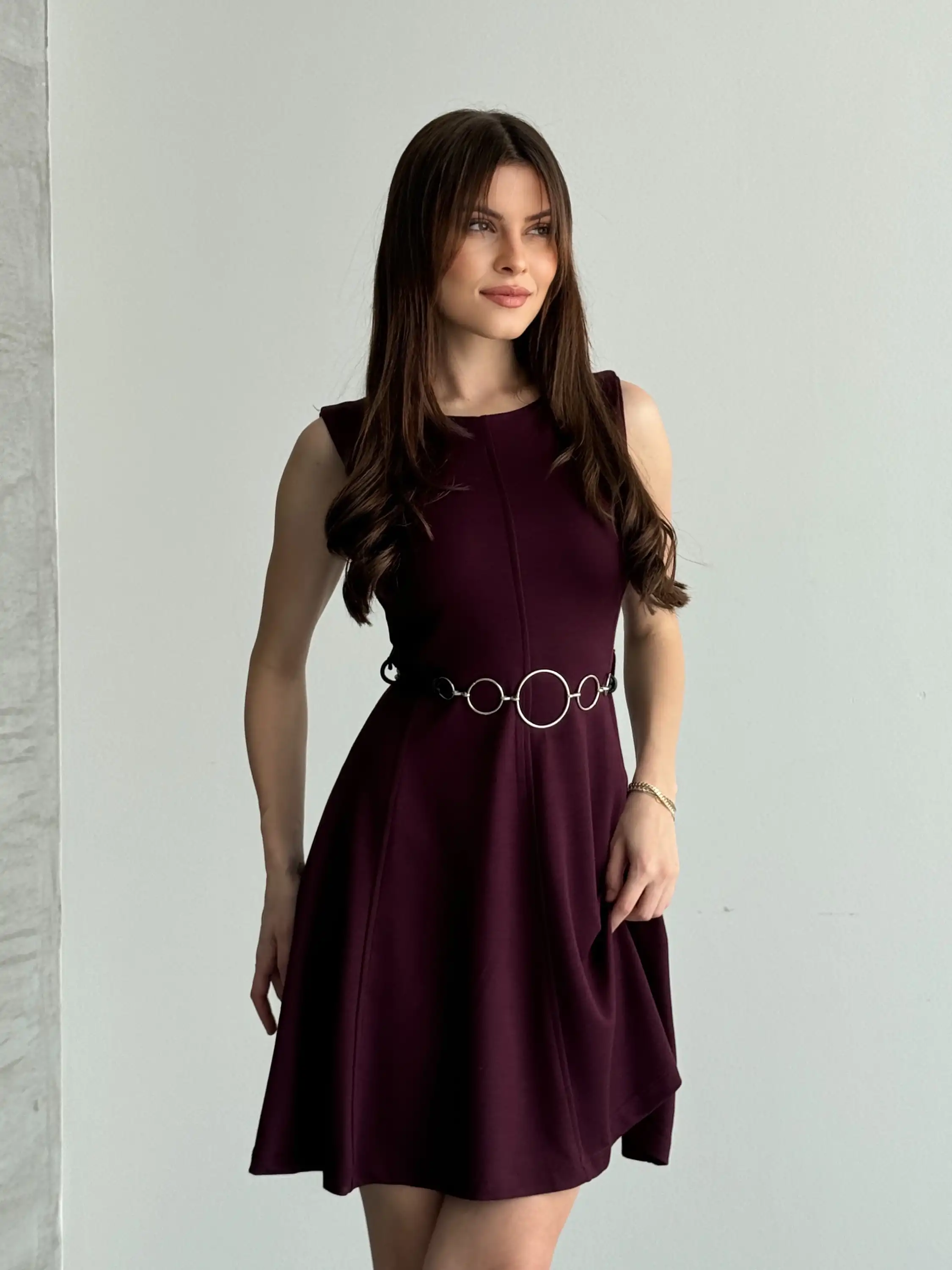 ALTI VOLANLI SIFIR KOL ELBİSE-MÜRDÜM