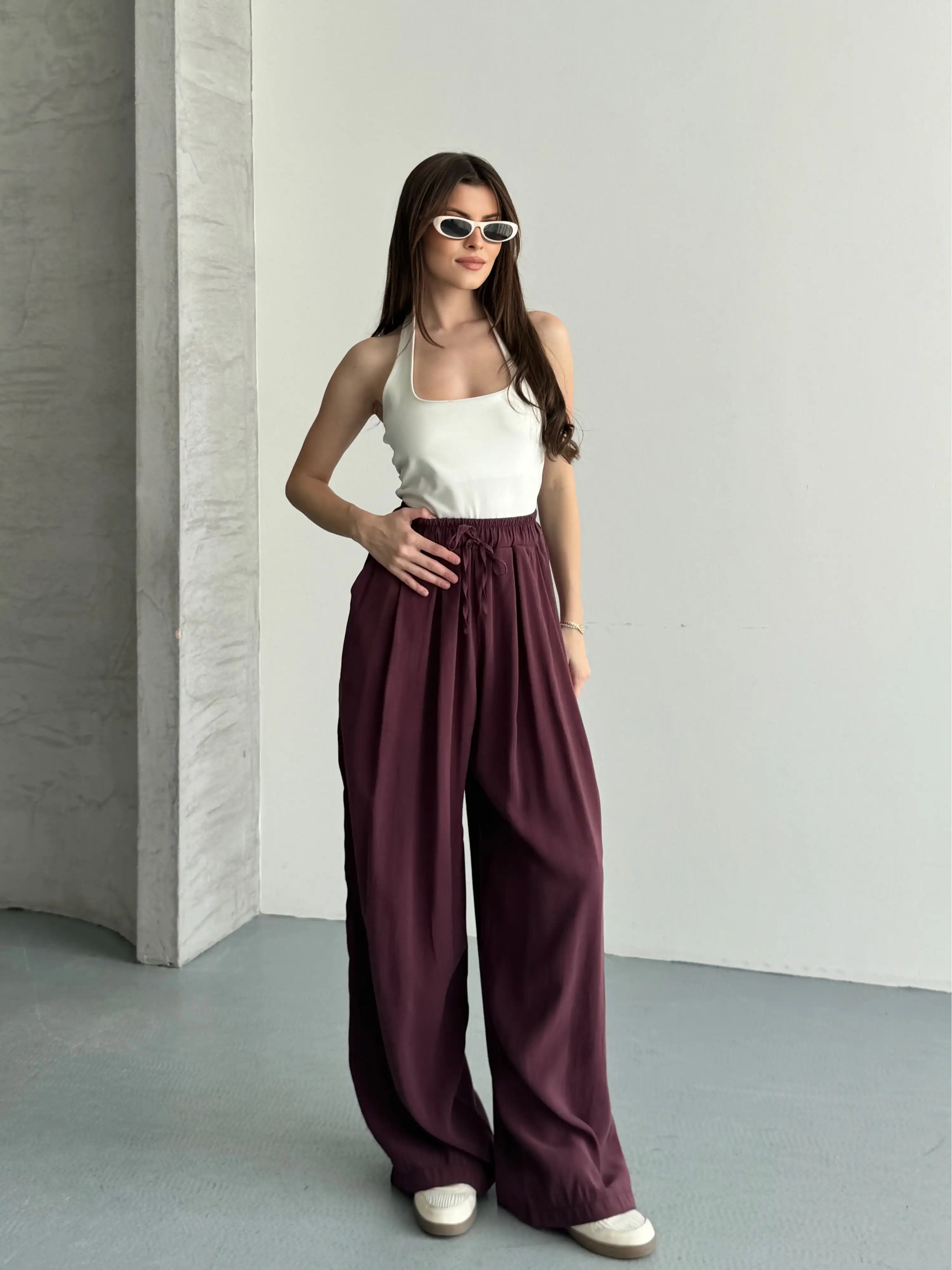 TENSEL PALAZZO PANTOLON-BORDO