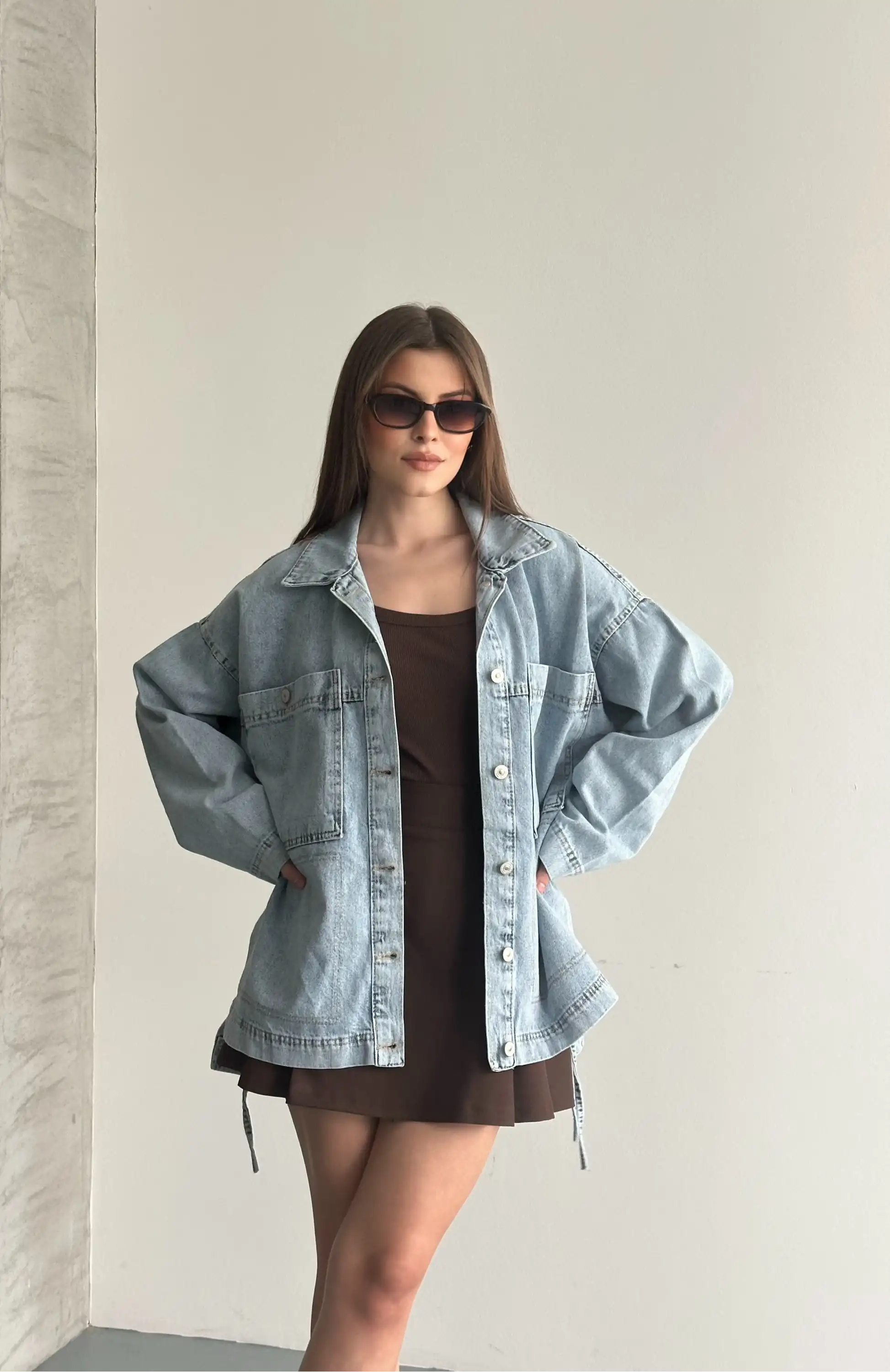 YANDAN BAĞLAMA DETAYLI OVERSIZE CEKET