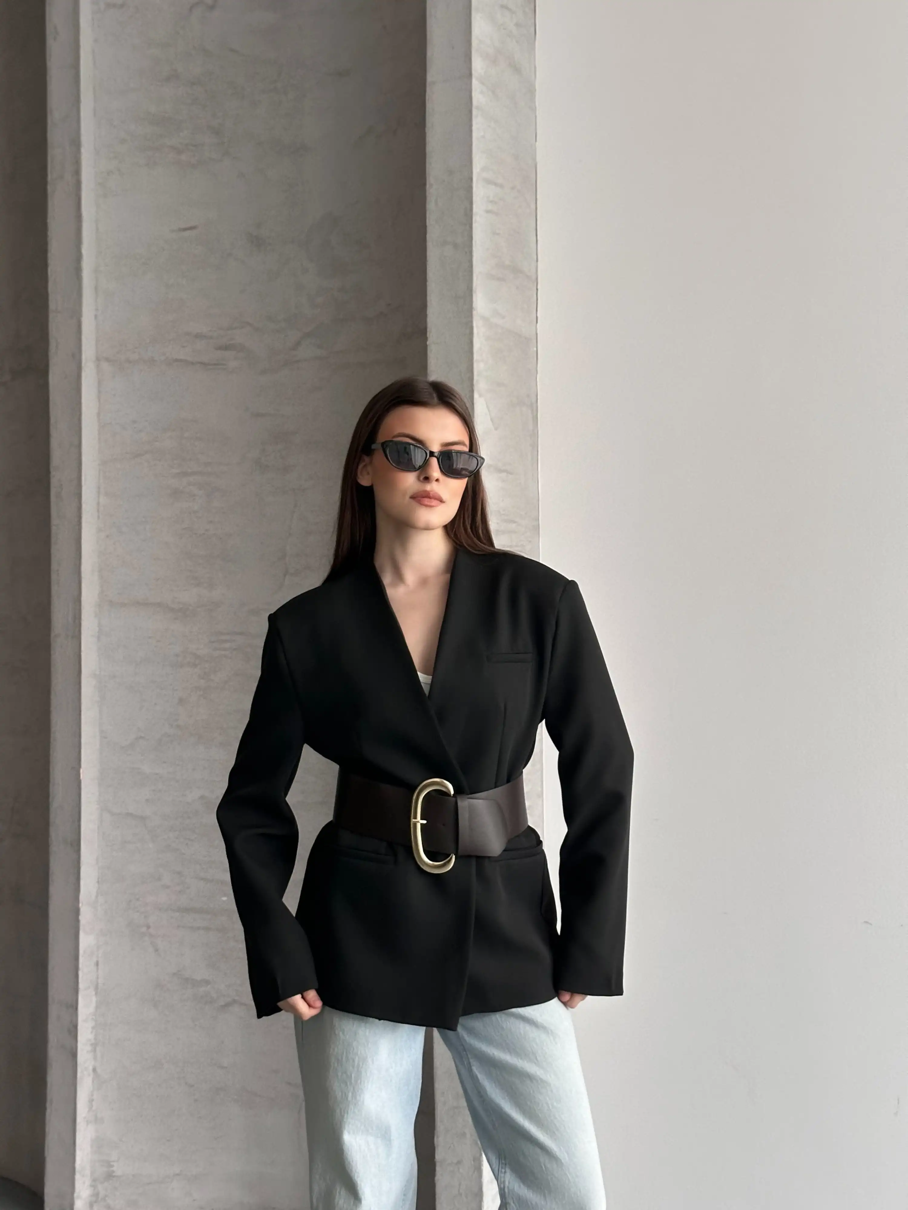 ŞIK KEMERLİ BLAZER CEKET-SİYAH